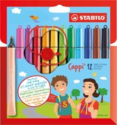 STABILO Cappi - Viltstift - Nooit Meer Je Dop Kwijt Dankzij De Dopring - Etui Met 12 Kleuren + 1 Dopring
