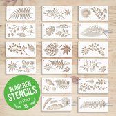 Verschillende stencils voor creatievelingen - Bladeren | 16 stuks | XL 30.5x15cm | PET plastic | Herbuikbaar | Eenvoudig schoon te maken