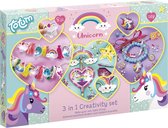 Totum Unicorn 3 in 1 creativity set - XL complete knutselset 3 activiteiten met eenhoorn en regenboog thema - diamond painting, armbandje en lichtslinger maken