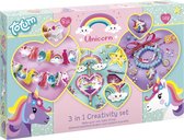 Totum Unicorn 3 in 1 creativity set - XL complete knutselset 3 activiteiten met eenhoorn en regenboog thema - diamond painting, armbandje en lichtslinger maken