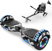 Microgo Hoverboard 6.5 Inch | Krachtige Motor | Sier LEDs | Bluetooth Speaker | Camouflage + Hoverkart Zwart