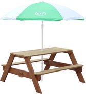 AXI Nick Picknicktafel in Bruin met Parasol in Groen/Wit - Picknick tafel voor kinderen van hout