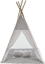 P&M Tipi Speeltent - Met Grondkleed & Kussens - Tent voor kinderen - Grijs-Wit