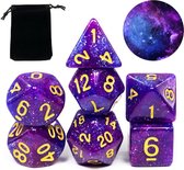 D&D dice set - Galaxy serie - DnD dobbelstenen set Paars blauw - Dungeons and Dragons dobbelstenen Inclusief velvet bewaarzakje - Polydice