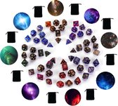 Complete Galaxy serie! - D&D dice set - DnD dobbelstenen set  - Dungeons and Dragons dobbelstenen Inclusief velvet bewaarzakje voor elke set - Polydice