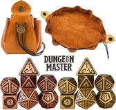 Lapi Toys - Dungeons and dragons essential kit - Dnd metal dice set - Polydice set - 2 sets metalen dobbestenen (14 stuks) - Dnd dobbelstenen - D&d dices - D&d polydice tray - Inclusief dice tray & dice bag - Multifunctionele dice pouch - Met gratis