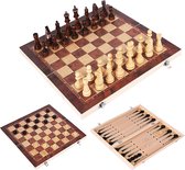 Schaakbord Hout – 3-in-1 Bord: Schaken, Dammen & Backgammon