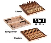 3 in 1 Schaakset, Checkersbord en Backgammon – Schaakspel inclusief schaakstukken en stenen - Opklapbaar Schaakbord - Schaken - Dammen - 39 x 39 cm