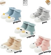 Set van 5 Babysokken - Beestenbende - Katoen - Antislip - 0-12 maanden - Babysokjes - Baby Slofjes - Kraamcadeau - Baby Cadeau - Geschenkdoos