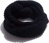Gebreide dames sjaal effen Zwart - colsjaal 55x30 cm