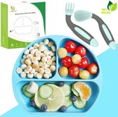 HI NATURE™ Baby bord met zuignap - Siliconen bord - Kindersevices - Babycadeaus voor eten & drinken - BPA vrij baby bordje set blauw