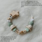 Babybeads- Speenkoord met naam - Mintgroen, wit, hout - Gepersonaliseerd kraamcadeau - Mooi ingepakt!