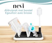 Afdruiprek met Borstel en Lekbak Flessenrek Afdruipmat Flessendrager - Flessendroogrek Babyflessen -Afwas Baby Flessen - Droogrek Zwart Nevi®