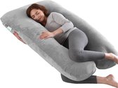 Litollo® Zwangerschapskussen XXL | Voedingskussen | Lichaamskussen| 280cm | Zachte fleece stof |Body pillow | Afneembare hoes | Grijs