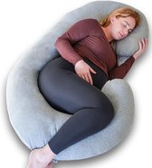 Ella® Zwangerschapskussen XXL C-vorm - Voedingskussen - Zijslaapkussen - Lichaamskussen - Body Pillow - Afneembare Jersey Katoenen Hoes - 150x70cm - Lichtgrijs