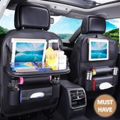 VITAMO™ Auto Organizer met Uitklapbaar Tafel - Tray - Tablethouder - Laptophouder - Autostoel - Car Organiser - Fleshouder - Tissuehouder - Stevig PU Leer - Luxe Mat Zwart