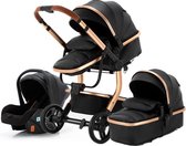 BrightWise Luxe Kinderwagen 3 in 1 van Voldoet aan alle Europese veiligheidscertificaten - Wandelwagen - Kinderwagen 3-in-1 incl autostoel - Kinderwagen maxi cosi – Buggy 3 in 1 - Newborn  - Zwart