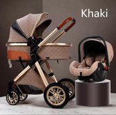 Luxe multi-functionele 3 in 1 kinderwagen - Kwalitatieve buggy - Opklapbare wandelwagen - Khaki