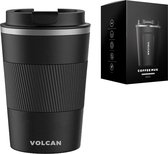 VOLCAN - Koffiebeker To Go met Sleeve - Thermosbeker - Lekvrij, RVS & Dubbelwandig Koffie Beker - 355ml - Zwart