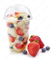 Smoothiebeker, Saladeshaker, beker met bolle deksel, PS, 300ml, 10oz, transparant, 50 stuks beker en dome deksel, fruitstukjes/yoghurt/smoothie/milkshake/salade, multi party beker