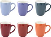 Orange85 Koffiekopjes - Set van 6 - Koffiemok - Met oor - Mokken - 6 stuks - Diverse Kleuren - 300 ml - Aardewerk - Theemokken - Stapelbaar