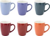 Orange85 Koffiekopjes - Set van 6 - Koffiemok - Met oor - Mokken - 6 stuks - Diverse Kleuren - 300 ml - Aardewerk - Theemokken - Stapelbaar
