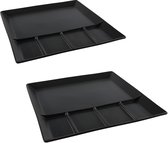 8x stuks fondue/gourmet bord/barbecuebord/gourmetbord met vakjes vierkant aardewerk mat zwart 24 cm