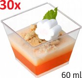 Mini Amuse Bekers Voor Tapas/Snacks/Dessert/Hapjes/Ijs Serveren - Amuseset Serveer Bakjes Kommetjes Schaaltjes - Vaatwasserbestendig & Herbruikbaar - 60ML - Amusebakjes Vierkant - Set Van 30 Stuks - Transparant Kunststof