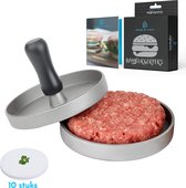 Hamburgerpers - Antiaanbaklaag - BBQ Set - RVS - Incl. 10x Waxpapiertjes