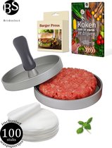 Hamburgerpers met 100 Extra Waxpapiertjes - Antiaanbaklaag Hamburgermaker - RVS - Burger press