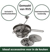 Professionele Passeerzeef /Passe-vite met 3 zeefinzetstukken inclusief praktische pannendrager- RVS - ideaal voor het bereiden van aardappelpuree, sauzen, soepen, puree of schilvrije babyvoeding