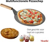 Pizzaschep 30 cm voor oven of BBQ - rond - RVS - met houten handvat