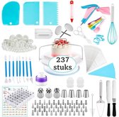 Perow Taarten Bak Set - Luxe XXL 237 Delig Set - Bakset Kinderen - Decoratie Set - Taarten en Cake Versieringen - Draaibaar Plateau - Herbruikbare Spuitzak - Cupcake Vormpjes