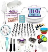 Taart en Cake Decoratie Set – Taart Bakken Accessoires Set – Taartversiering - Draaiplateau - RVS Spuitmondjes - 110 Delige