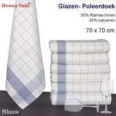 Homéé® Glazendoek - Poleerdoeken blauw ruiten 70x70cm - set van 6 stuks - 50% Ramee 50% katoen