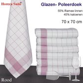 Homéé® Glazendoek - Poleerdoeken rood ruiten 70x70cm - set van 6 stuks - 50% Ramee 50% katoen