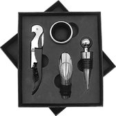 Wijnopener Accesoires set - Kurkentrekker - Druppelvanger - Stopper - Wijnschenker -Luxe doos Zwart