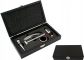 Luxe Wijn Accessoires Set - 5-Delig - Met Wijnfles Stopper Kurkentrekker Kelnersmes Wijnopener Wijnschenker Wijnring Druppelvanger Schenkdop Decanter - Wijnbox Wijnset Giftset Geschenkset In Luxe Houten Giftbox Kist - Zwart