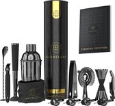 Cocktail Set van BarDeluxe® - 12-Delige Zwarte Cocktailset - Cocktail Shaker Set (750ml) - Bewaarhoes - Luxe Cadeauverpakking - Inclusief Nederlandstalig Receptenboek - Metaal Zwart