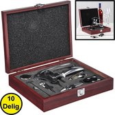 Decopatent® 10-Delige Luxe Wijnset - Wijn fles accessoires Set - Wine tools - Wijn Kurken trekker - In Luxe Houten opbergbox - Cadeau set