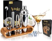 Xclusive-lifestyle® Luxe 16 Delige Cocktail Set - 750ml - Robuuste Bamboe Houder - Inclusief Nederlandstalig Receptboekje en Luxe Cocktailrietjes - Luxe Cadeauverpakking