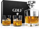 GDLF® Whiskey Karaf Set Superior in een Prachtige Geschenkdoos | Luxe Whiskey Set | Hoogwaardig Lood-Vrij Kristalglas | 800 ml Whiskey Karaf & 2 Whiskey Glazen | Kado Man | Cadeau Voor Man & Vrouw | Sinterklaas Cadeautjes