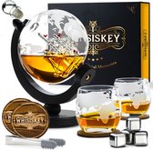 Whisiskey Whiskey Karaf - Wereldbol - Luxe Whisky Karaf Set - 0,9 L - Decanteer karaf - Whiskey Set - Incl. 4 RVS Whiskey Stones, 2 Whiskey Glazen & Extra Accessoires - Cadeau voor Man & Vrouw - Sinterklaas Cadeautjes