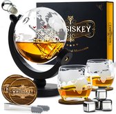 Whisiskey Whiskey Karaf - Wereldbol - Luxe Whisky Karaf Set - 0,9 L - Decanteer karaf - Whiskey Set - Incl. 4 RVS Whiskey Stones, 2 Whiskey Glazen & Extra Accessoires - Cadeau voor Man & Vrouw - Sinterklaas Cadeautjes