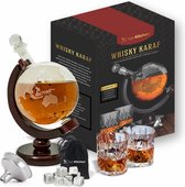 Aye Kitchen Whiskey Set – Decanteer Karaf – Inc. 2 Glazen, 9 Whiskey Stones met zakje, Schenktuitje – 0,9 L