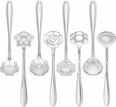 Fako Bijoux® - Bloemen Lepels Set - Theelepel / Koffielepel - 12cm - Zilver - 8 Stuks