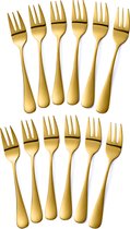 Set van 12 gebaksvorkjes - Taartvorkjes - 13.8cm - RVS - Kleine vorkjes - Goud