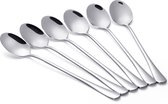 Set van 6 lange ovale lepels - Latte macchiato - Dessertlepels - 19,5cm - Sorbetlepels - IJslepels - Theelepels - Zilver