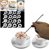 Barista cappucino latte art pen set  - koffie sjablonen met 16 cacaostrooier sjablonen  pencil - accesoires