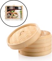 Decopatent® 3 Delig Stoommandje met deksel  - Ø20.5 Cm - Bamboe - Rijst Stoommanden - Stomer Steamer Cooker - Dim Sum Stoomschaal